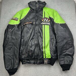 Team Arctic Wear Cat Leather Mens Racing Jacket Size Medium Black Green